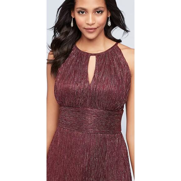 H5 R&M Richards Metallic A Line Gown Womens 16 Halter Burgundy - Picture 3 of 10